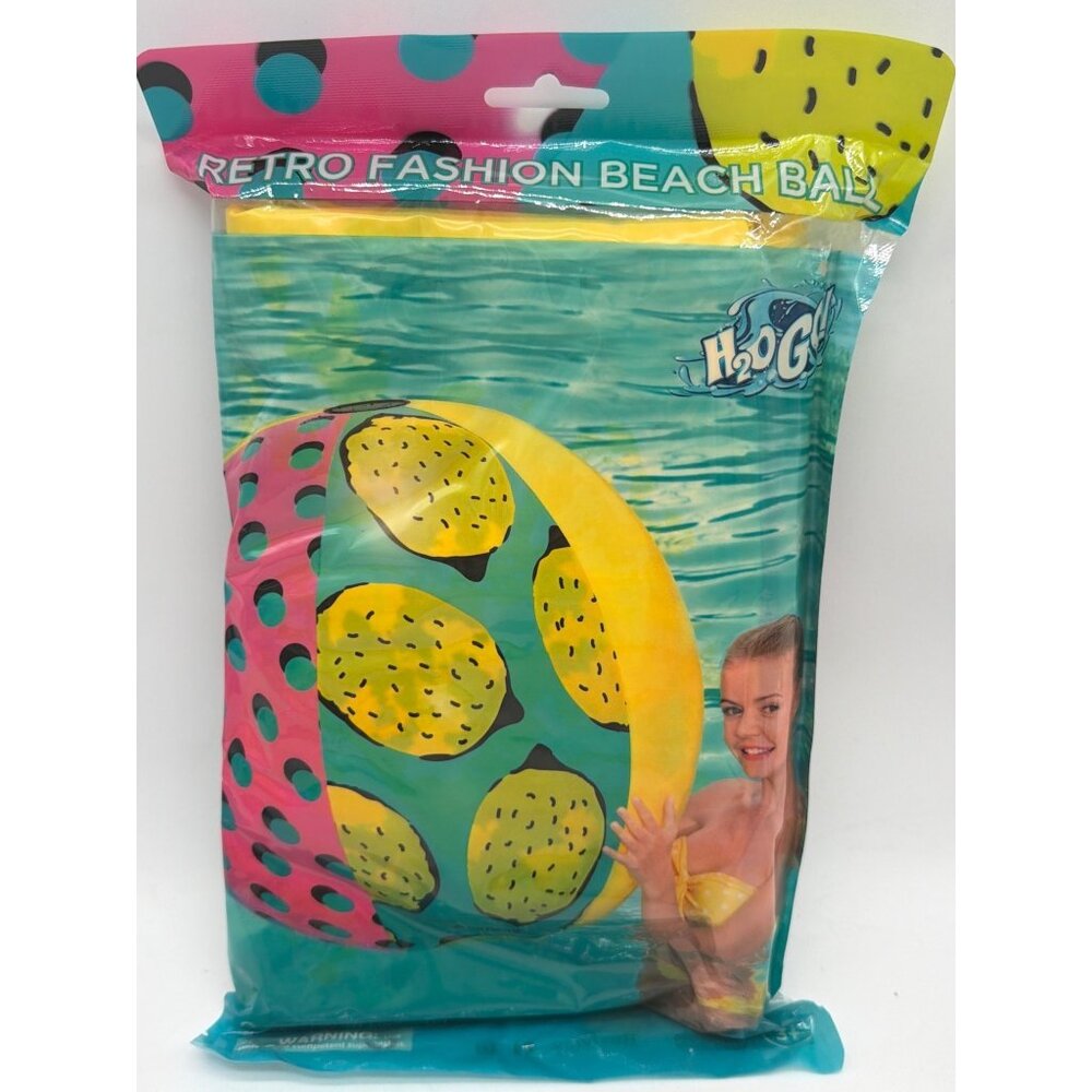 H2O GO Retro Fashion Beach Ball 48" Yellow & Pink Watermelon Print For Ages 3+